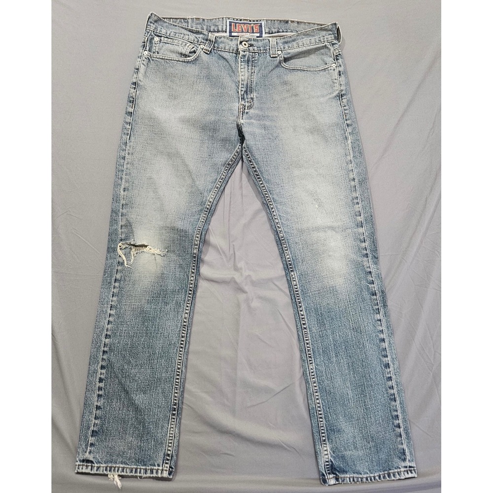 Levis Original 511 Skinny Jeans Y2K Mens 38x32 Batwing Light Distressed Denim